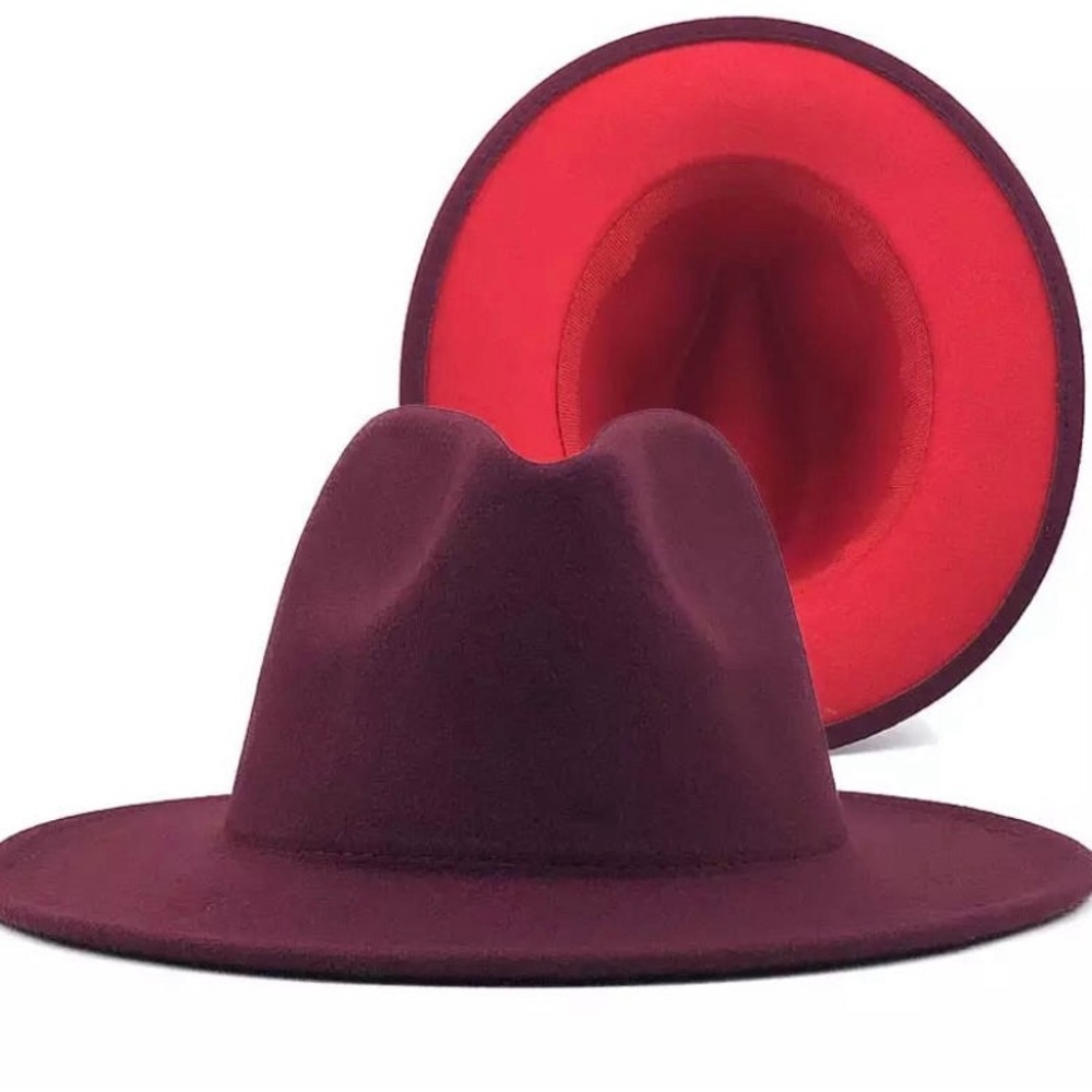 Wine Fedora hat w red inner